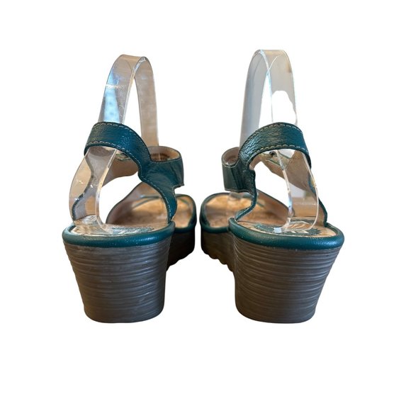 Fly London Yax Slingback Platform Wedge Sandal Green Leather Size‎ 42 / 11 - Picture 3 of 9
